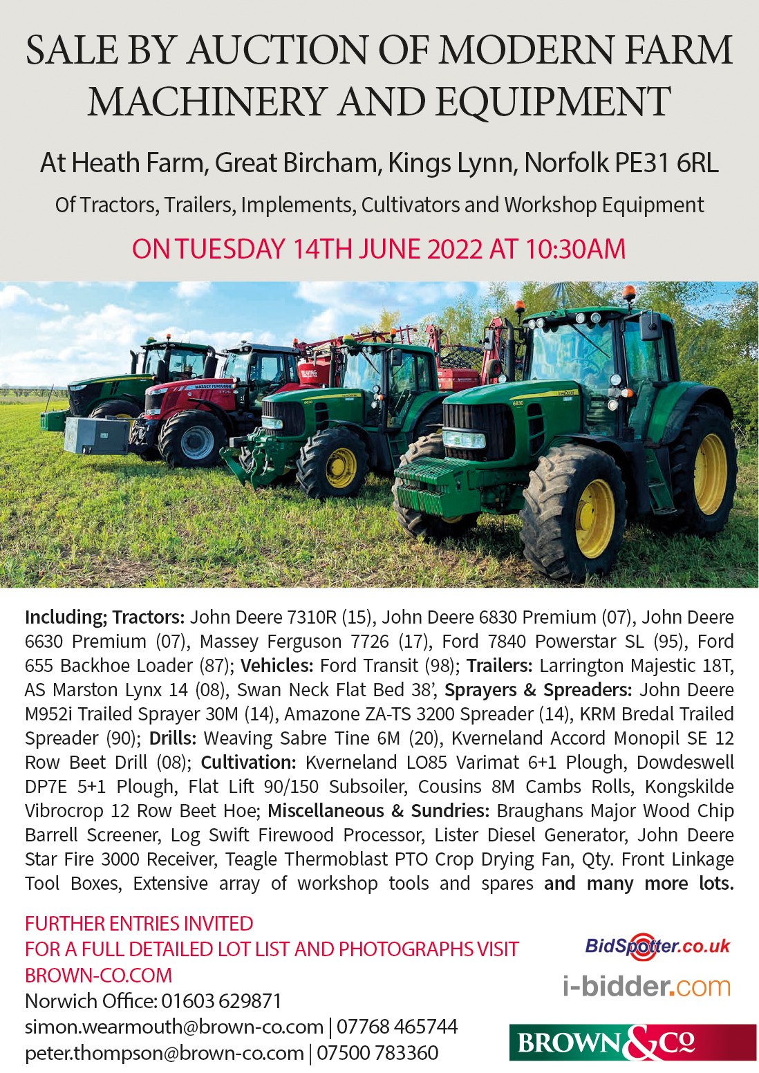 SALE BY AUCTION OF MODERN FARM MACHINERY AND EQUIPMENT Farmers Guide