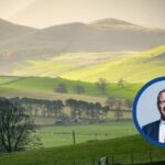 rural farm scene, with picture of Steve Reed in a circle overlaid on main image