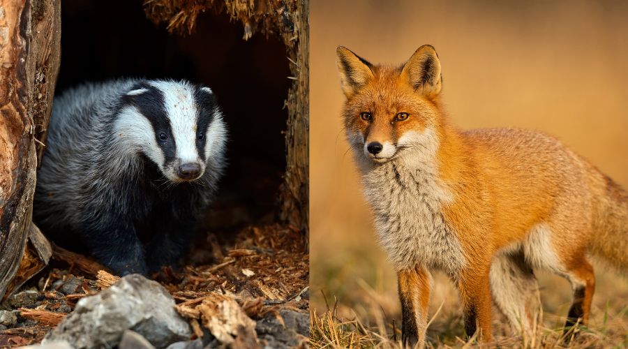 image on left shows a badger, image on right shows a fox