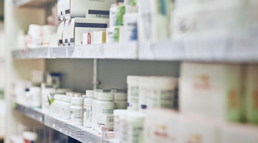 pharmacy shelf close up