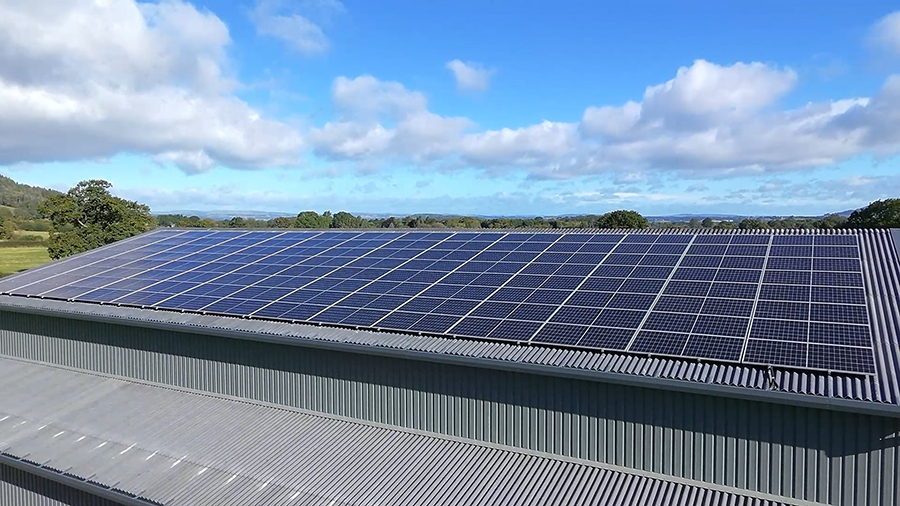 Solar panels on farm building