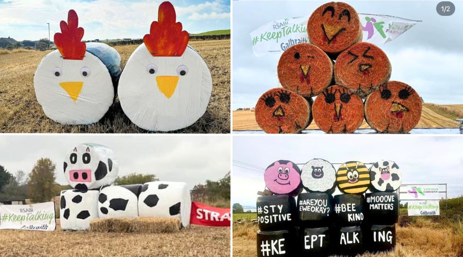 Displays of bale art are appearing in fields throughout Scotland as part of an initiative by the Scottish Association of Young Farmers Clubs.