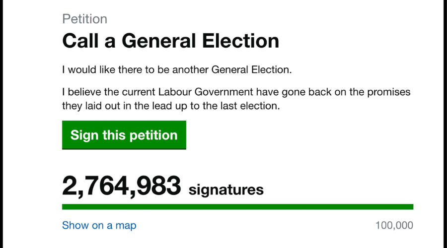 A petition calling for a new general election has surpassed 2,760,000 signatures. It's creators said that the current Labour government has gone back on the promises.