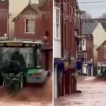 A 57-year-old man has been arrested following an incident involving a tractor driving through a flooded high street in Tenbury Wells. 