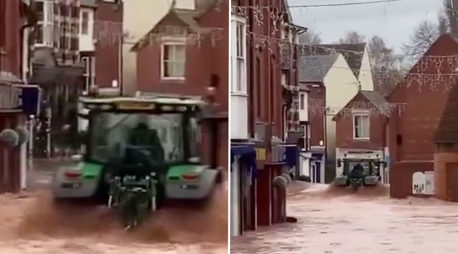 A 57-year-old man has been arrested following an incident involving a tractor driving through a flooded high street in Tenbury Wells. 