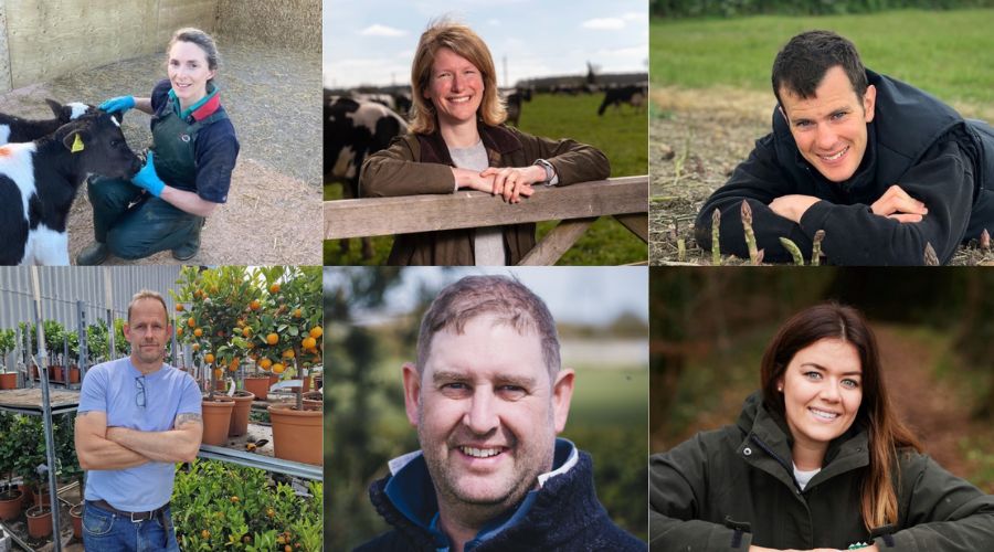 six pictures of farmers In a collage