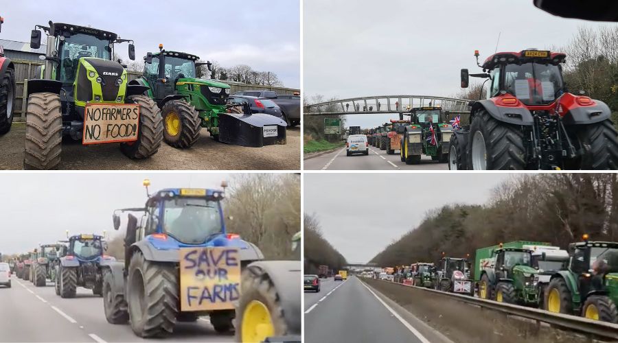 Over 50 tractors are taking part in the ‘slow-go’ farming protest in Port of Felixstowe, Suffolk, to show their disapproval of Budget policies.