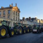 tractor protest in Oxford - tractors line up outside the venue